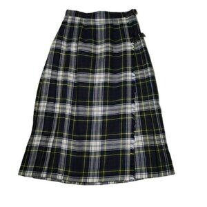 Preswick & Moore Green/Blue Tartan Plaid Pleated Wool Kilt Skirt